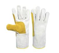 KAKAK 1Pair Welding Protective Gloves Leather/Cotton Heat Insulation Sweat Absorption Uniform Gloves for Industrial Use Effective Protection(Yellow gray)