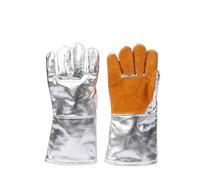 KAKAK 1Pair Welding Protective Gloves Leather/Cotton Heat Insulation Sweat Absorption Uniform Gloves for Industrial Use Effective Protection(Silver brown)