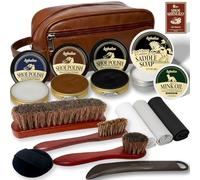 Kakalsa Shoe Shine Kit, Mens Gifts Ideas - 15PCS All-inclusive Leather Cleaner and Conditioner Kit with Saddle Soap, Mink Oil, Shoe Polishes, Shoe Brushes, Shine Sponge and more