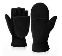 Kakaly Convertible Fingerless Gloves for Men - Winter Thermal Fleece Mittens with Flip Cover - Warm Half Finger Gloves for Work, Fishing, Driving, Running