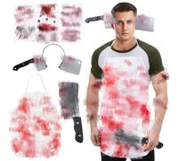 Kakamanon Halloween Costumes For Men, Halloween Apron Mens Butcher Halloween Costume Ideas Male-1 Bloody Apron 2 Cleaver Thru Head Toy 3 Sheets Realistic Tattoo Stickers, Chainsaw Chef Outfit