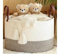 KAKAMAY Large Cotton Rope Storage Basket (20"x13"),Woven Baby Laundry Hamper，Blanket Basket for Nursery, Laundry, Living Room, Pillows, Toys with Handles （White/Beige）