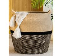 KAKAMAY Woven Baskets for Storage(17"x17"),Large Cotton Rope Basket Baby Laundry Hamper,Collapsible Basket, Blanket Organizing Living Room,Nursery,Clothes,Toy chest (Black)