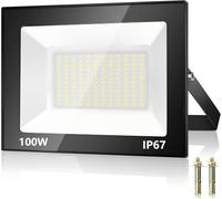 Kakashome LED Floodlight Outdoor 100W 10000LM 7000K | IP67 Waterproof Security Light with Adjustable 180 Degree Bracket & Mounting screws for Garden, Yard, Garage and Square