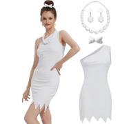 KaKaxi Sexy Halloween Costumes for Women Wilma Flintstone Costume Adult Couples Family Dress with Necklace Accessories,L