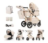 Kakbgee 3 in 1 Baby Stroller, City Pram Travel System, Pushchair Height Adjustable Handle, Baby Buggy & Car Seat, Mosquito Net, High Landscape Aluminium Frame Pram for Newborn, 22KG, Beige