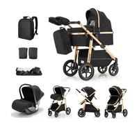 Kakbgee 3 in 1 Baby Stroller, City Pram Travel System, Pushchair Height Adjustable Handle, Baby Buggy, Carrycot & Car Seat, Mosquito Net, High Landscape Aluminium Frame Pram for Newborn, 22KG, Black