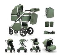 Kakbgee 3 in 1 Baby Stroller, City Pram Travel System, Pushchair Height Adjustable Handle, Baby Buggy & Car Seat, Mosquito Net, High Landscape Aluminium Frame Pram for Newborn, 22KG, Green