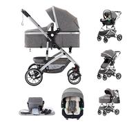 Kakbgee 3 in 1 Baby Stroller, Pushchair One-Click Folding, City Pram Travel System,Baby Buggy, Carrycot & Car Seat Unit with Mosquito Net, High Landscape Stroller for Newborn 0-4Years, Gray