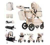 Kakbgee 3 in 1 Travel System, Pram Height Adjustable Handle, Baby Stroller with ISOFIX Base, High Landscape Aluminium Frame, Pram for Newborn 0-4 Years, 22KG