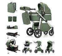 Kakbgee 3 in 1 Travel System, Pram Height Adjustable Handle, Baby Stroller with ISOFIX Base, High Landscape Aluminium Frame, Pram for Newborn 0-4 Years, 22KG