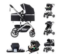 Kakbgee 3-in-1 Travel System, Pram with ISOFIX Base, One-Click Folding, 4-Wheel Suspension, All Terrain, Rain Cover, Mosquito Net, High Landscape Stroller for Newborns 0-4 Years, 22 KG
