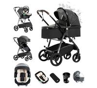 Kakbgee Leather 3-in-1 Travel System Pram, One-Click Folding Stroller