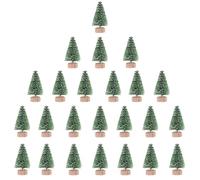 Kaket 24 PCS Artificial Mini Christmas Trees, Bottle Brush Christmas Trees with Wood Base, Artificial Snow Frost Tree for Christmas Decoration (Dark Green)
