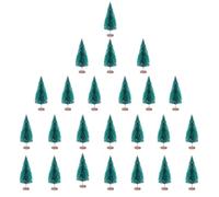 Kaket 24 PCS Artificial Mini Christmas Trees, Bottle Brush Christmas Trees with Wood Base, Artificial Snow Frost Trees Sisal Trees for Christmas Decoration (Green)
