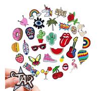 Kaket 32pcs Cute Iron on Patches for Girl, Preppy Iron on Sew on Embroidered Patches, Repair and Decoration for Hats, Clothes, Jeans, Pants, Jackets (Style A)