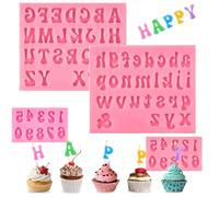 Kaket 4 Pcs Silicone Letter Numbers Mold Pink, Chocolate Candle Fondant Molds, 0-9 Number A-Z Letter Alphabet Silicone Mold for Baking Cake Dessert Decoration (Pink)
