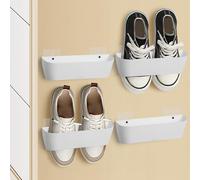 Kaket 4pcs Wall Mounted Shoes Rack Plastic, Hanging Over Door Slipper Holder, Self Adhesive or Drilling Behind The Door Shoe Rack for Shoes Slippers (Milky White)