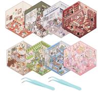 Kaket 8 Sets 3D Sticker Scene, 3D House Stickers Therapy, Fun DIY Stickers Scene, Multi Themed Cartoon Scene Stickers