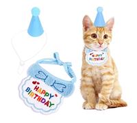 Kaket Cat Birthday Outfit, Puppy Bib, Small Dog Hat, Pet Birthday Accessories (Blue)