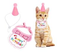 Kaket Cat Birthday Outfit, Puppy Bib, Small Dog Hat, Pet Birthday Accessories (Pink)