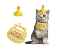 Kaket Cat Birthday Outfit, Puppy Birthday Bib, Small Dog Birthday Party Hat, Dog Birthday Bandana, Pet Birthday Accessories (Yellow 2)