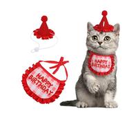 Kaket Cat Birthday Outfit, Puppy Birthday Bib, Small Dog Birthday Party Hat, Dog Birthday Bandana, Pet Birthday Accessories (Red 2)