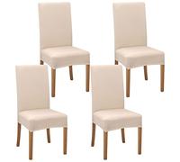 Kaket Dining Chair Covers for Dining Room Set of 4, Stretch High Back Chair Slipcovers Removable Washable, Dining Chair Protective Cover Chair Decoration Cover for Home Hotel Dining Room (Beige White)