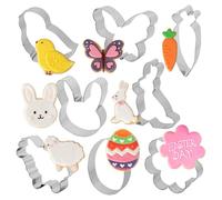 Kaket Easter Cookie Cutters Set - 8 Piece Stainless Steel Cookie Cutter Easter Egg Bunny Flower Butterfly Chick Carrot Sheep Sandwich Cutters Chocolate Cutters (Easter)