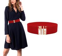 Kaket Elastic Waist Belts for Dresses - Wide Stretch Cinch Belts for Women (Red)