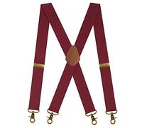 Kaket Men Vintage Braces with 4 Hook-Clips, Heavy Duty X Shape Adjustable Elastic (Burgundy)