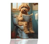 Kaket Pet Dog Bathroom Wall Art Poster, Dog Reading Newspaper on Toilet, Animal Themed Wall Poster for Bathroom Toilet Decor, Vintage Wall Art Prints 30 x 40 cm (A-501)