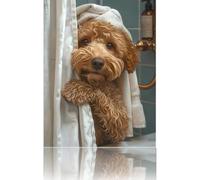Kaket Pet Dog Bathroom Wall Art Poster, Dog Reading Newspaper on Toilet, Animal Themed Wall Poster for Bathroom Toilet Decor, Vintage Wall Art Prints 30 x 40 cm (A-503)