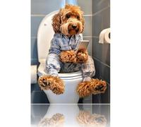 Kaket Pet Dog Bathroom Wall Art Poster, Dog Reading Newspaper on Toilet, Animal Themed Wall Poster for Bathroom Toilet Decor, Vintage Wall Art Prints 30 x 40 cm (A-502)