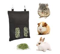 Kaket Rabbit & Guinea Pig Hay Feeder Bag with Swivel Hooks - Hanging Feeder for Rabbit, Guinea Pig, Chinchilla (Black)