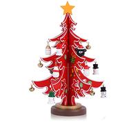Kaket Tabletop Christmas Tree - Wooden Mini Xmas Tree With 18 Ornaments, DIY Small Decoration for Festival Party (Red)