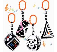 KAKIBLIN Black and White Stroller Toy Baby Plush Rattles Rings Hanging Toy for 0 3 6 12 Months Newborn High Contrast Toys for Car Seat for Infants