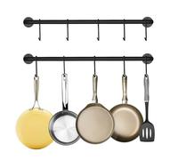 KAKIGO Black Steel-made Kitchen Utensil Rack Organizer Wall-mounted Pot Pan Wall Hanger Holder For Hanging Rail with 10 S Hooks