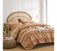 KAKIJUMN Khaki Tufted Comforter Set King Size 7 Piece Bed in a Bag, Shabby Chic Boho Comforter and Sheet Set, Pom Pom Textured Bed Set, All Season Soft Microfiber Complete Bedding Set(Khaki,King)