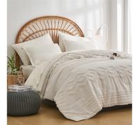 KAKIJUMN White Tufted Comforter Set King Size 7 Piece Bed in a Bag, Shabby Chic Boho Comforter and Sheet Set, Pom Pom Textured Bed Set, All Season Soft Microfiber Complete Bedding Set(White,King)