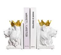 Kakizzy Decorative Lion Bookends - Modern Animal Book Stoppers for Heavy Books - White Lion Figurines