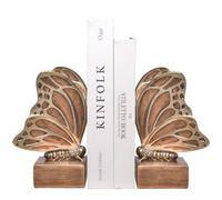 Kakizzy Vintage Brown Butterfly Bookends,Resin Book Ends for Shelves,Heavy Duty Decorative Bookends,Creative Book Stopper Holder Decor for Desk Home Office,Shelf Decoration,Gifts for Mother's Day