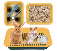 KAKOLOPT Hamster Chinchilla Ferret Guinea Pig Litter Box For Cage Sand Bath Bedding Box Bunny Corner Litter Potty Trainer Pet Toilet Small Animal Litter Tray Pan+Grate+Sand Shovel+Broom Brush (Yellow)