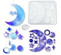 KAKOLOPT Moon Star Wind Chime Silicone Moulds Dream Catcher Resin Mold Kit, Moon Star Resin Mold Kit, Epoxy Resin Molds Craft Casting for DIY Wind-Bell Decorations Eid Ramadan Homemade Garden Decor