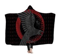KaKona Viking Hooded Blankets For Men Nordic Raven Pattern Cape Soft Fleece Blankets For Men Novelty Viking Wrap Blankets (Color : Raven, Size : 50x60in/130x150cm)
