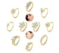 Kakonia 10Pcs 20G Nose Rings Hoops,Stainless Steel Nose Rings for Women Men, Paved CZ Moon Leaf Flower Crawler Cartilage Earrings,Nose Piercing Hoop,Body Piercing Jewelry