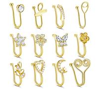 Kakonia 12 Pcs Fake Nose Rings - Non Piercing Faux Nose Cuffs for Women