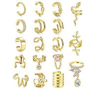 Kakonia 18Pcs Ear Cuffs for Women Non-Piercing Clip on Earrings Adjustable Flower Snake Leaf CZ Ear Cuffs Gold Silver Black Tone Helix Cartilage Cuff Earrings