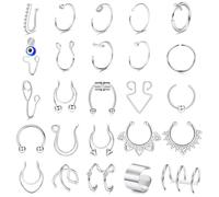 Kakonia 25pcs Fake Nose Ring Fake Septum for Women and Men Magnetic Septum Nose Ring Evil Eye Clip Nose Ring Hoop Nose Cuff for Fake Nose Piercings Non-Pierced Stainless Steel, Stainless Steel