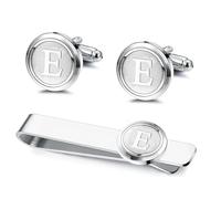 Kakonia 2Pack Tie Clips Cufflinks Cuff Link Set for Men Long Styles Mens Tie Clip Skinny Tie Bar Clip Set for Business Wedding Personalization 26 Letters E
